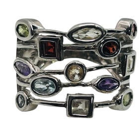 AFJC Multi Gemstone Sterling Ring Size 7, 4.71 G