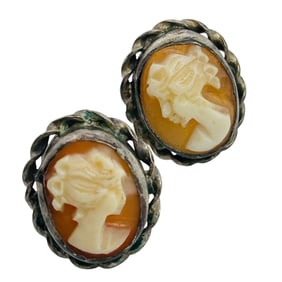 Sterling Cameo Earrings Pushbacks 2.23 G