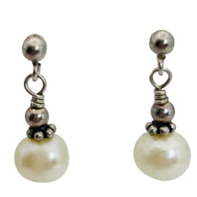 Pearl Sterling Dangle Earrings, 1.53 G