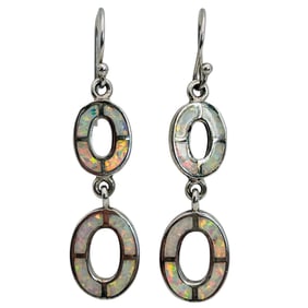 Opal Sterling Graduated Circle Cut Out Dangle Earrings 7.74 G