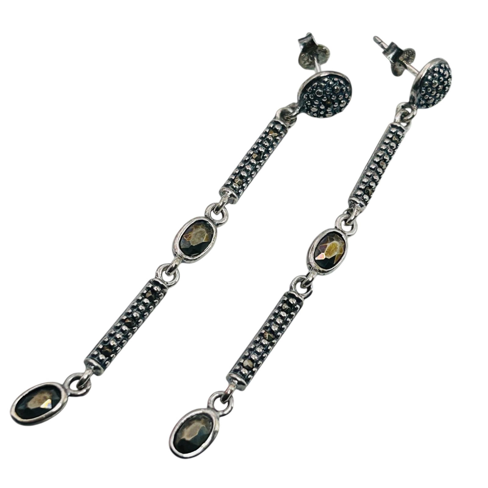 Spinel And Marcasite Sterling Long Dangle Earrings 4.7 G: Spinel and marcasite sterling long dangle earrings 4.7 g