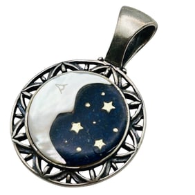 Carolyn Pollack, Sterling, Mother Of Pearl, Moon And Star Round Medallion Pendant 17.12 G