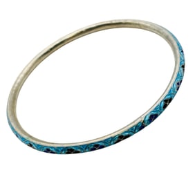 Sterling Blue Enamel Bangle Bracelet 11.58 G