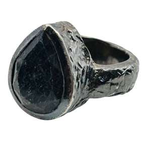 ADI Topaz Hammered Sterling Statement Ring Size 6, 13.03 G