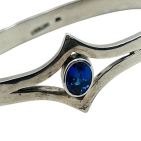 Sapphire, Solid Sterling Hinged Bracelet Signed 28.75 G