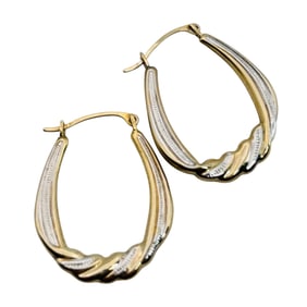 Sterling And 14 K1/20 Gold Oval Hoop Earrings .91 G