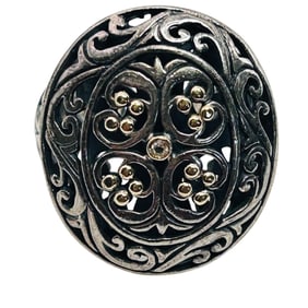 PG 18 K Gold And Sterling Small Spinel Stone Filigree Ring Size 7, 9.18 G