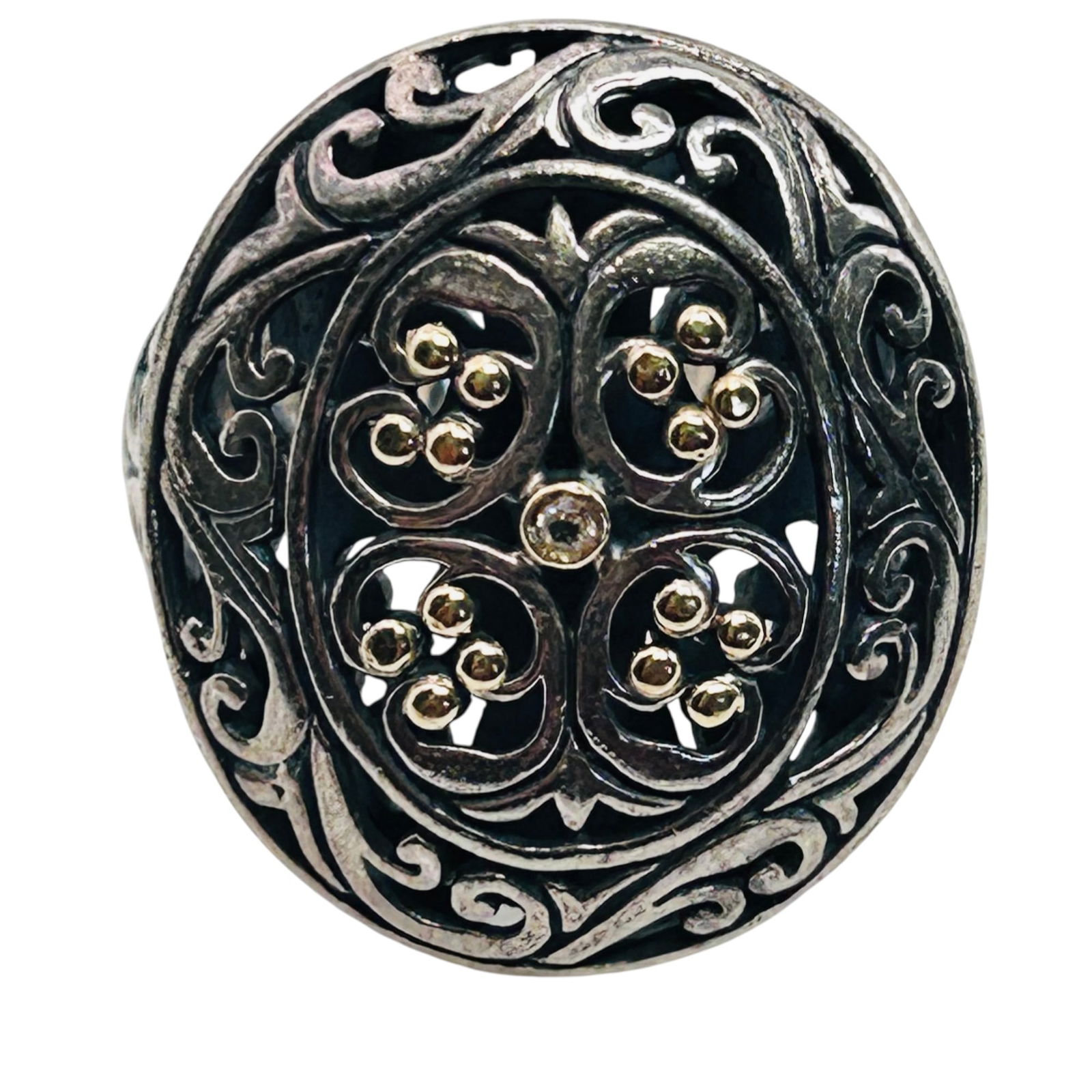 PG 18 K Gold And Sterling Small Spinel Stone Filigree Ring Size 7, 9.18 G (1 of 8)