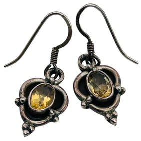 Citrine Sterling Dangle Earrings 4.04 G