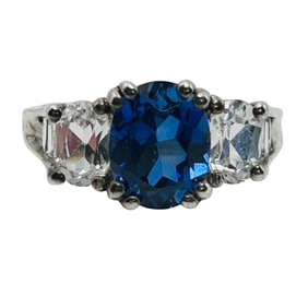 Sapphire, And Topaz Sterling Ring Size 8, 3.38 G