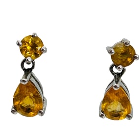 Citrine Sterling Pushback Dangle Earrings 1.32 G