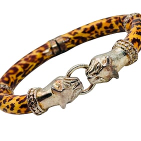 CA Italy Sterling Leopard Enamel Hinged Bracelet 38.5g