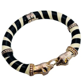 CA Italy Sterling Zebra Enamel Leopard Hinge Bracelet 39.5g