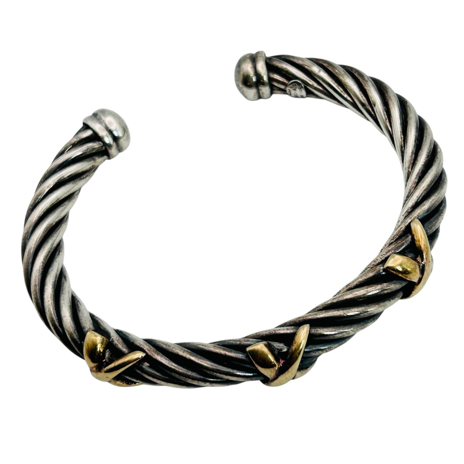 TORC ALS Italy, 18 K Gold X In Sterling Twisted Cuff Bracelet 27.79 G: TORC – ALS Italy 18 K gold X in Sterling twisted cuff bracelet 27.79 g