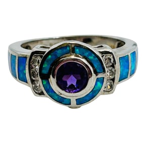 Amethyst Opal Sterling Ring Size 7, 5.09 G