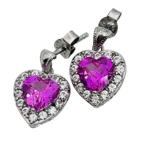 SUN Pink, Sapphire And Spinel Surround Heart Dangle Earring 3.35 G