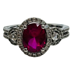 UD Ruby And Clear Sapphire Sterling Ring Size 7, 4.74 G