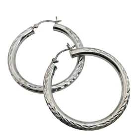 PCSA Sterling Textured Hoop Earrings 7.48 G