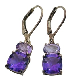 Amethyst Sterling Graduated Hinge Back Earrings 3.3 G