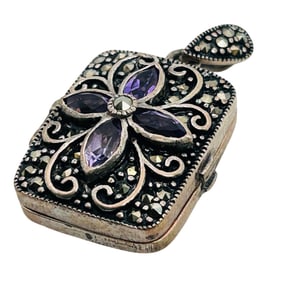 Amethyst And MARCASITE Sterling Lockett Pendant 8.43 G