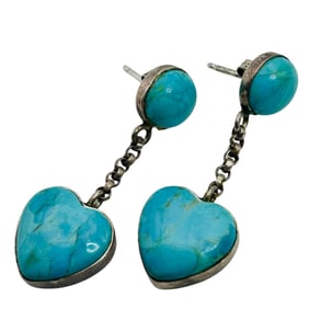 DTR Turquoise Sterling Heart Dangle Earrings 5.75 G