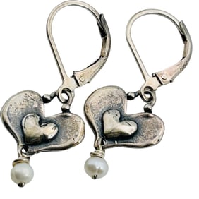 Signed Sterling Heart Hinge Back Dangle Earrings 2.78 G