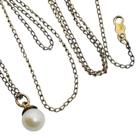Sterling GF Pearl Pendant Cable Chain Necklace 1.44 G