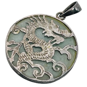 Aqua Sterling Dragon Pendant Medallion 7.43 G