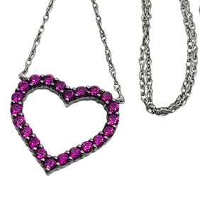 GC Pink Sapphire, Heart Pendant Sterling Rope Chain Necklace 2.64 G