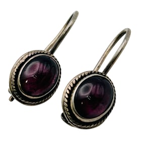 Garnet Sterling Hook Back Earrings 3.94 G