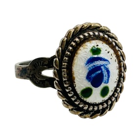 Sterling Vintage Handpainted Ring Size 6, 2.7g