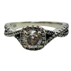 Rhinestone Sterling Engagement Ring Size 7, 3.73 G