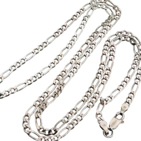 Italy, Sterling Figaro Chain Necklace 9.54 G