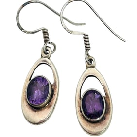 Amethyst Sterling Round Dangle Earrings 5.01 G