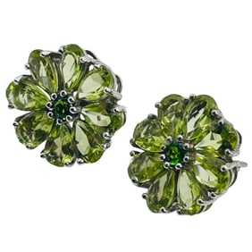 Emerald Sterling Flower Earrings 3.85 G