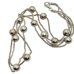Italy, Sterling Double Rope And Bead Chain Necklace 14.02 G