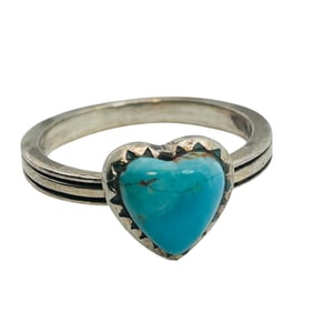 Sterling Turquoise Heart Ring Size 7, 3.39 G