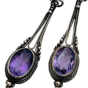 Amethyst Sterling Dangle Earring 7.63 G
