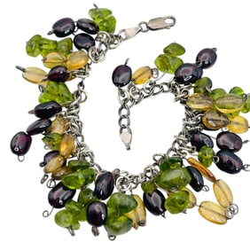 Italy Garnet Emerald Citrine Sterling Dangle Bracelet 45.9 G