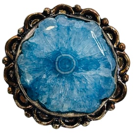 Blue Geode Crystal Sterling Statement Ring Size 8, 13.65 G