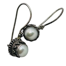 Pearl Sterling Hook Earrings 2.06 G