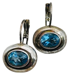 ESPO Topaz Sterling Hinge Hoop Earrings 5.19 G