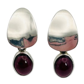 Mexico Sterling Garnet Dangle Pushback Earrings 5.6 G