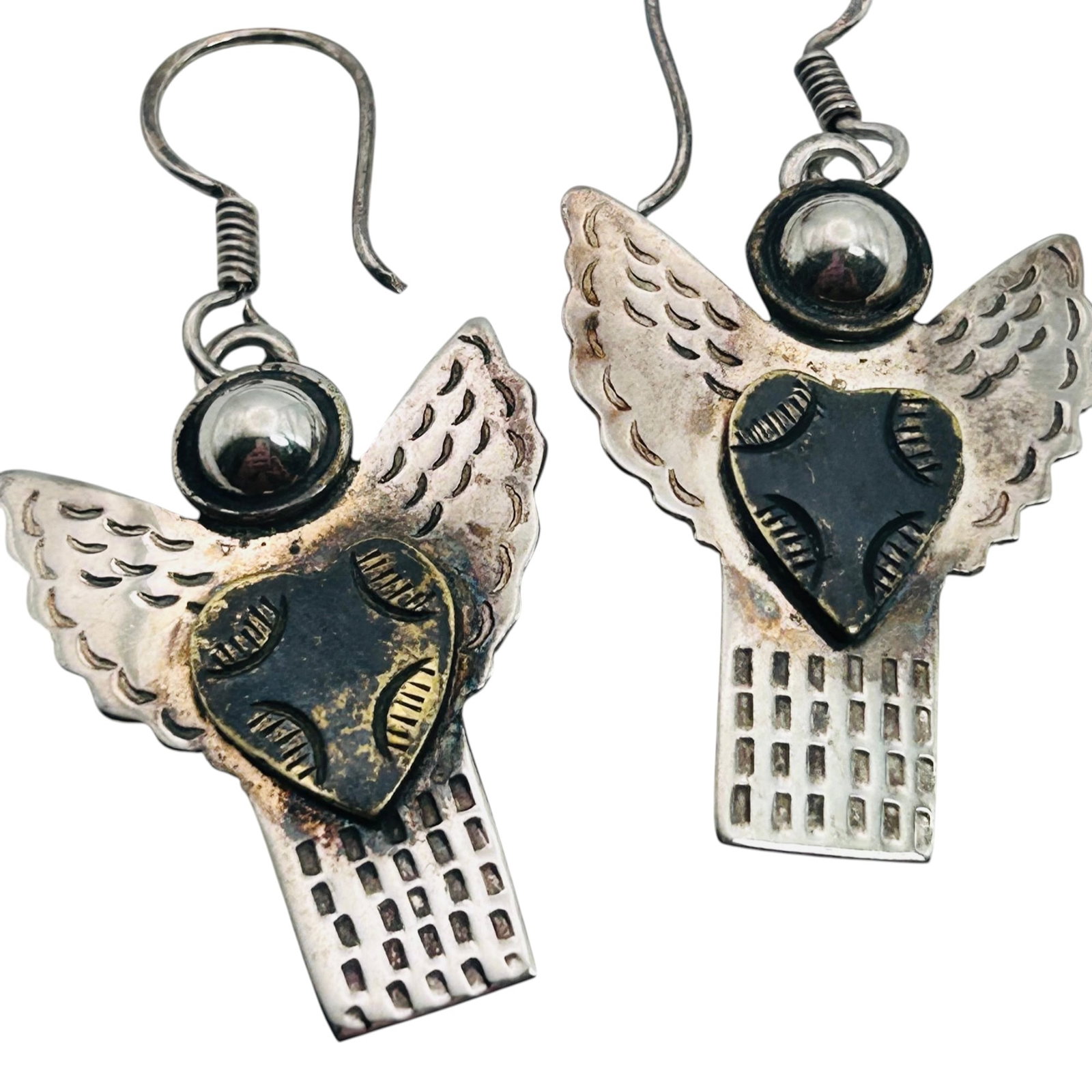 Signed US, Mexico Sterling Angel Dangle Earrings 9.6 G: Signed US-Mexico Sterling Angel dangle earrings 9.6 g