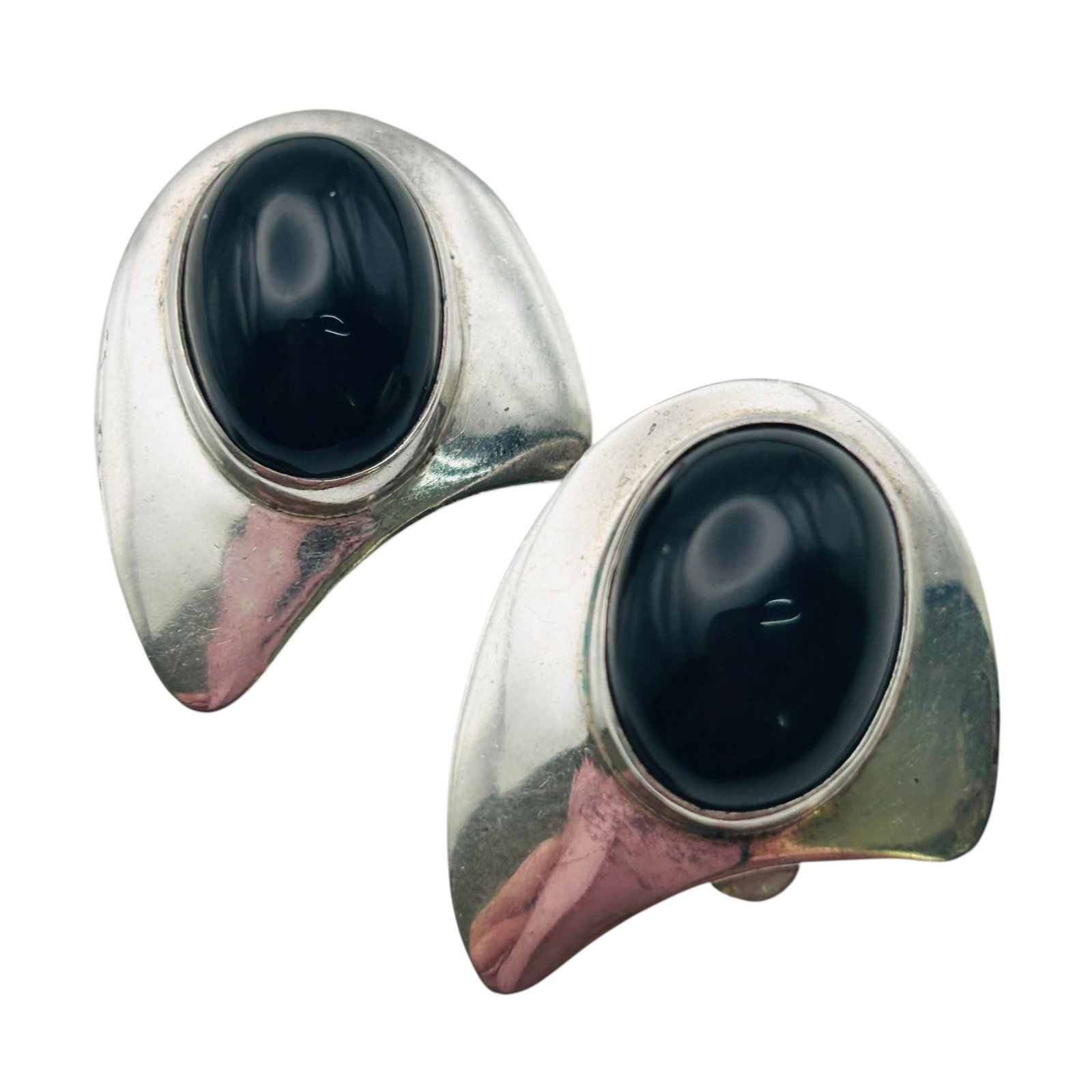 Taxco T 579 Mexico Oval ONYX Clip On Earrings 16.43 G: Taxco T 5–79 Mexico oval ONYX clip on earrings 16.43 g