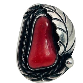 Navajo Coral Sterling Statement Ring Size 8, 10.58 G