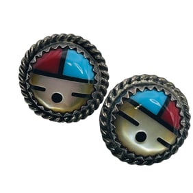 Zuni Sterling Round Earrings 2.73 G