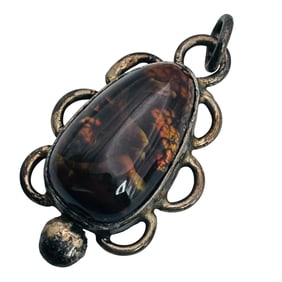 Native Amber Sterling Signed LK Pendant 7.21 G