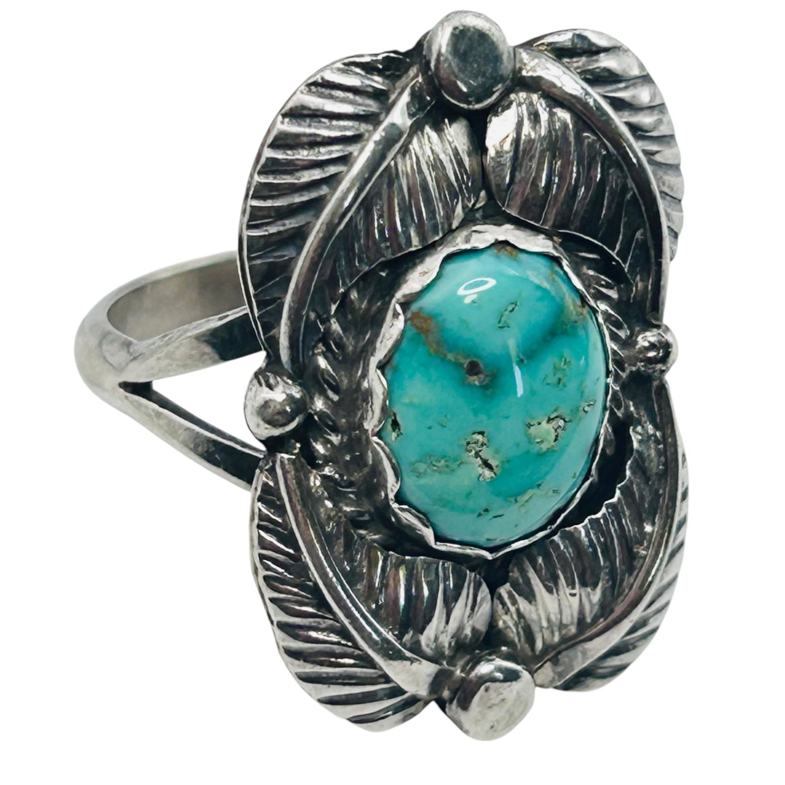 Navajo Signed M Turquoise Sterling Ring Size 7, 4.62 G (1 of 6)