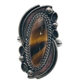 Navajo Tigers Eyes Sterling Statement Ring Size 7, 8 G